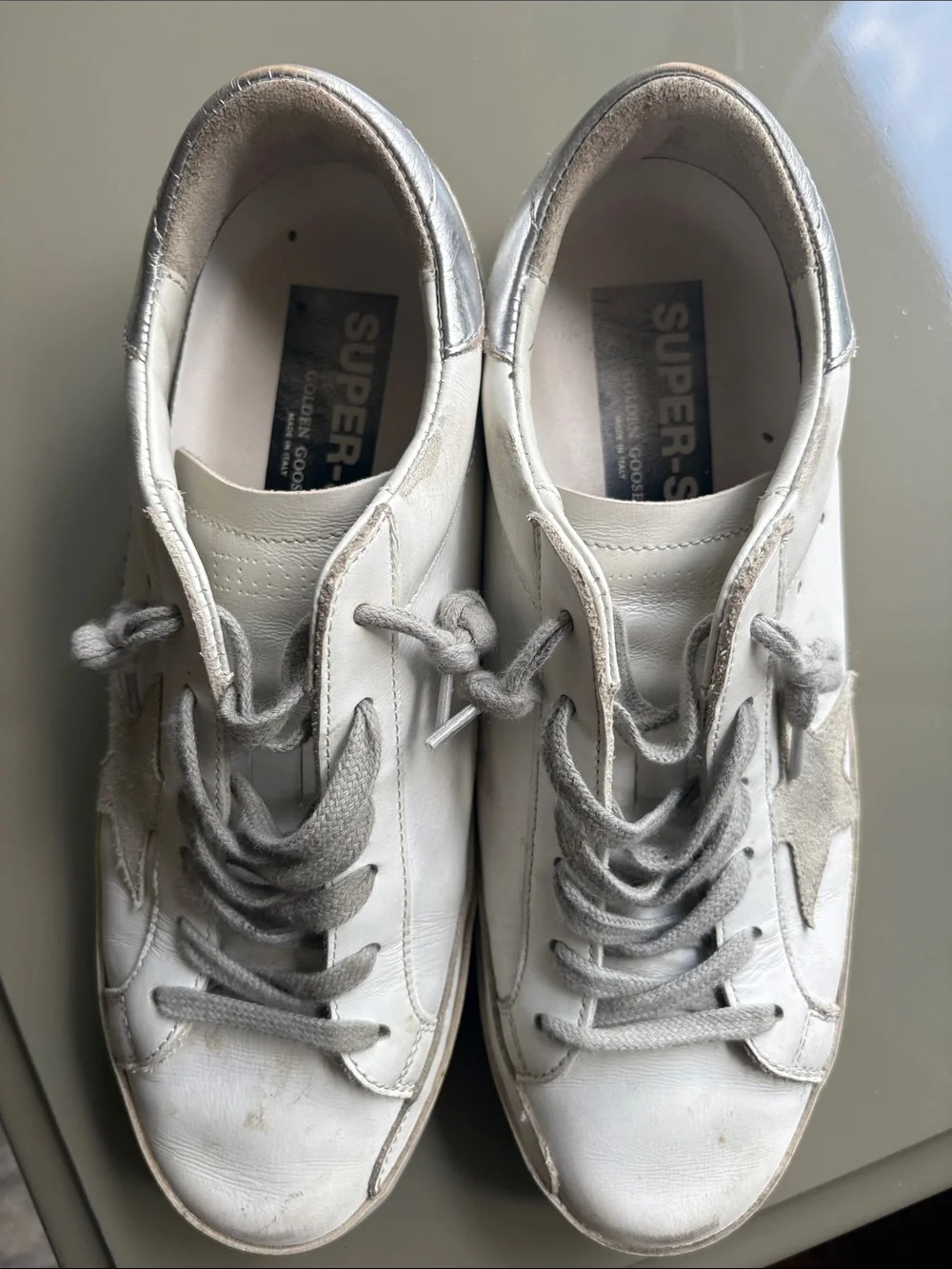 Golden Goose White Leather Low-Top Sneakers with Gray Star